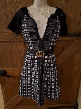 Save The Queen Black & White Plaid Short Sleeve Dress